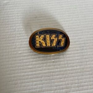Vintage Kiss 1977 Foil Logo Pacifica Prism Belt Buckle Blue & Gold Aucoin Galaxy